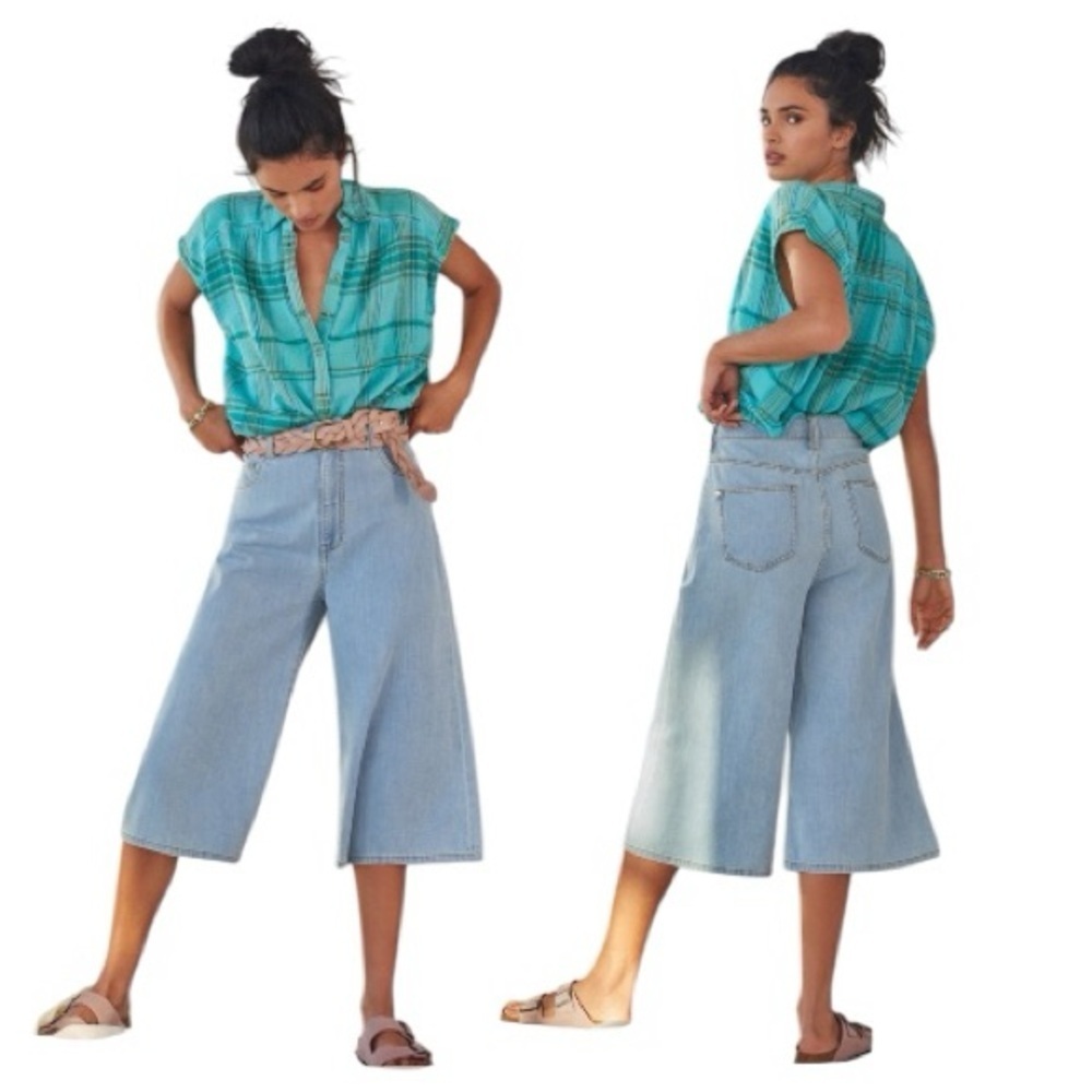 Anthropologie Pilcro The Culotte Jeans Long Shorts Size 32 Light Wash Denim